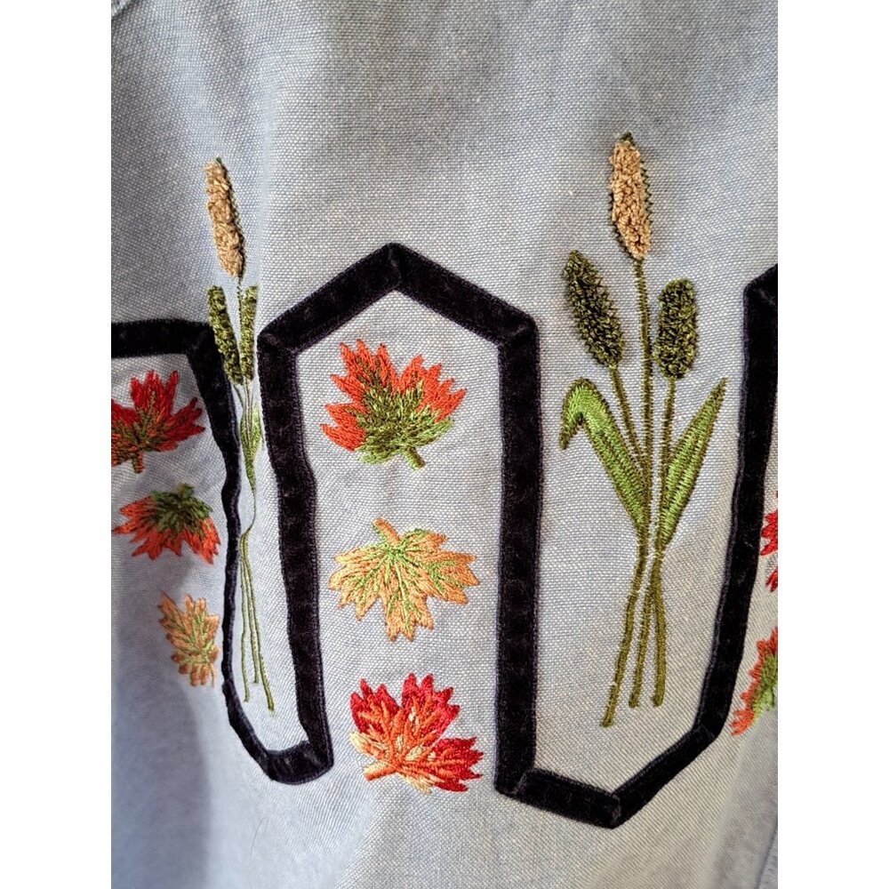 VTG Fall Cornstalk Fall Harvest 3D Blue Chambray Long Sleeve Shirt Women's 16 - Picture 5 of 12